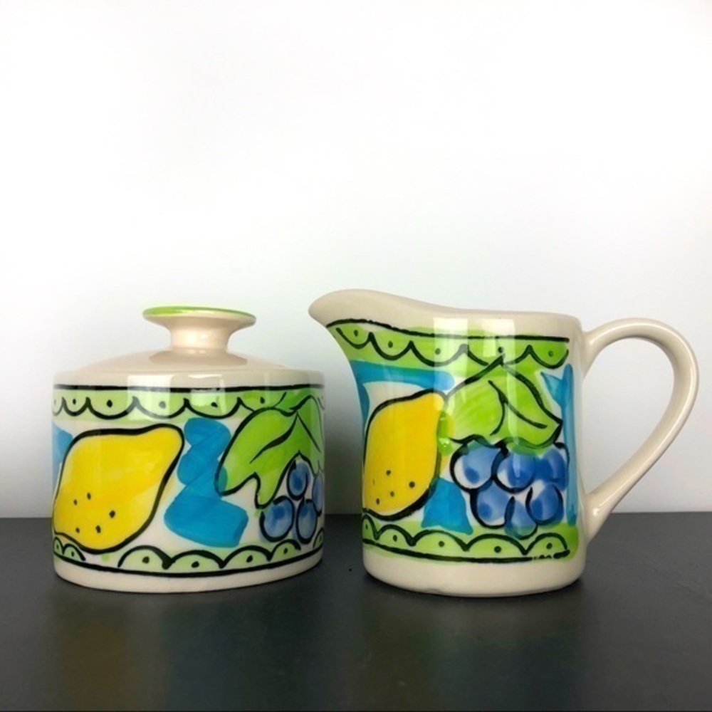 Vintage 1995 Sango Orchard 6103 Sugar & Creamer Set Apple & Pear Lemon‎ Grapes